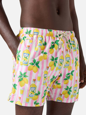 Costume mare Lighting a righe rosa con stampa limoncello all-over