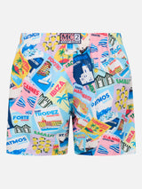 Man lightweight fabric swim-shorts Lighting with postcard print