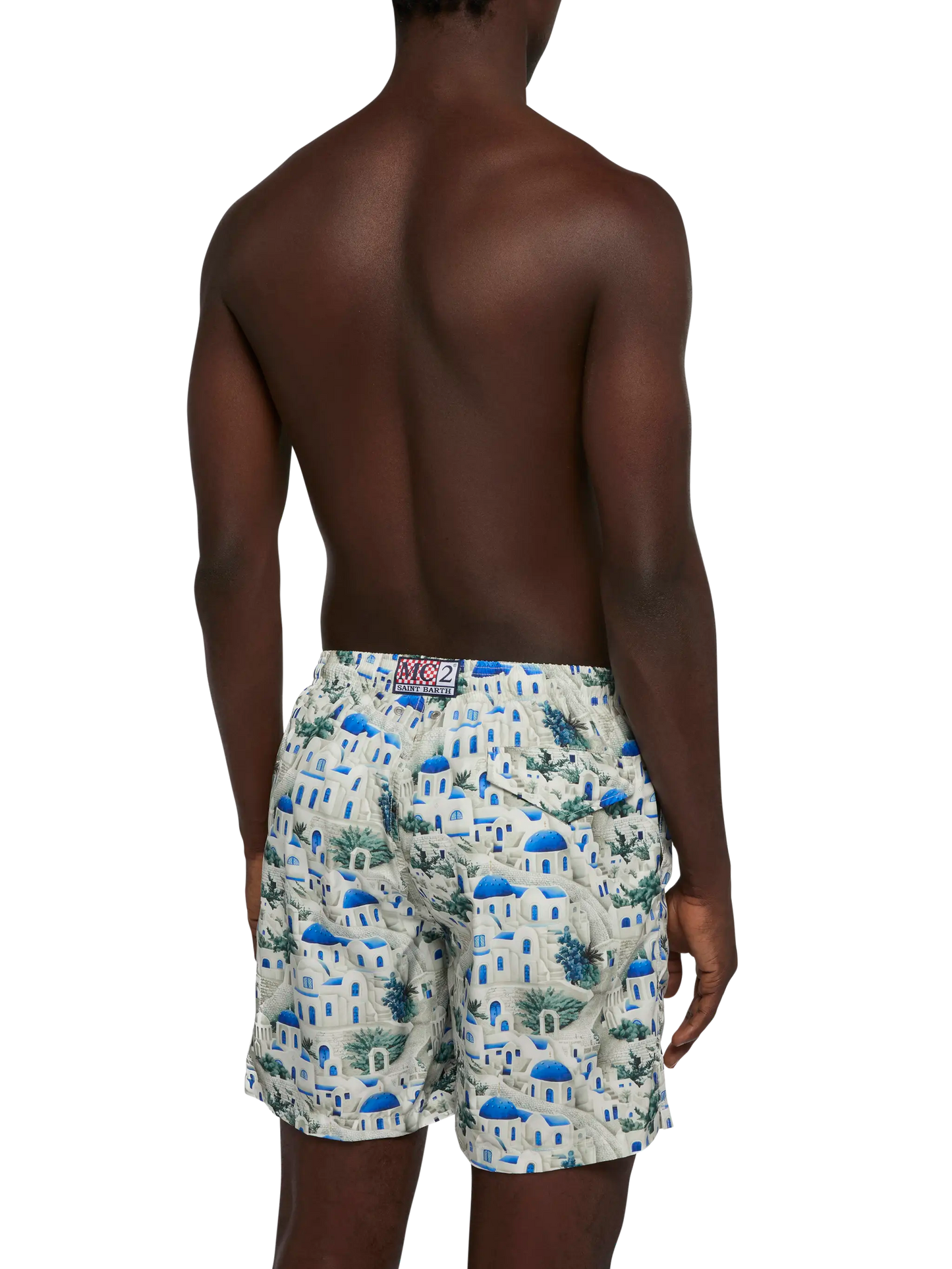 Lightweight fabric swim-shorts Lighting with Greek house print | AI CO-CREATED DESIGN BY RICKDICK - POWERED BY RED-EYE