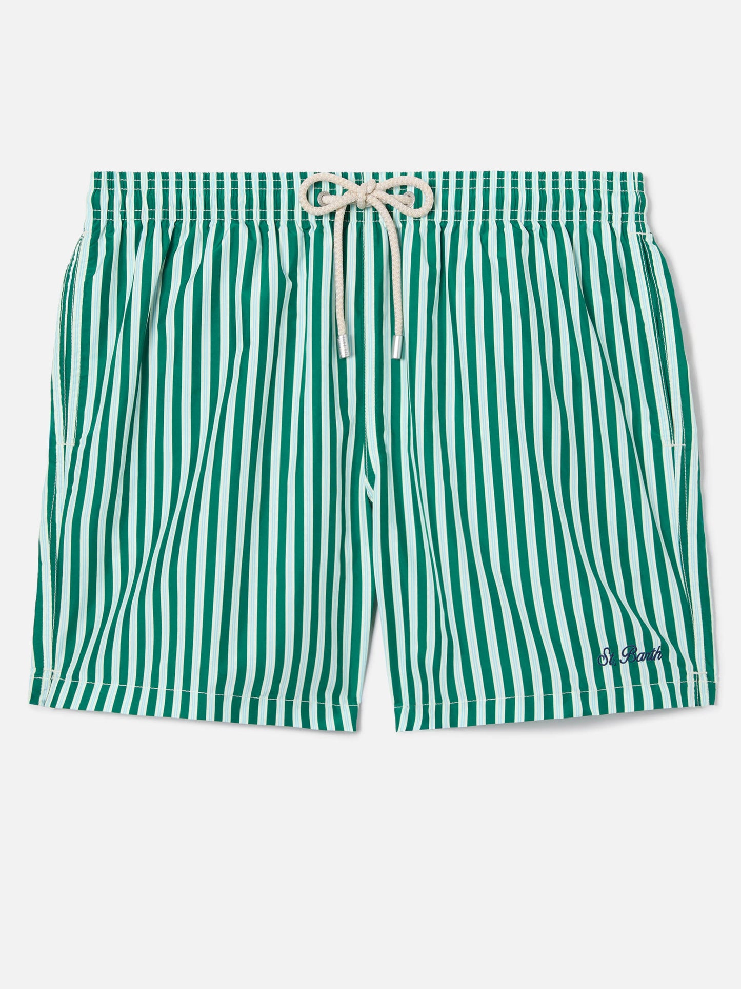 Green striped Lighting swim shorts with St. Barth embroidery