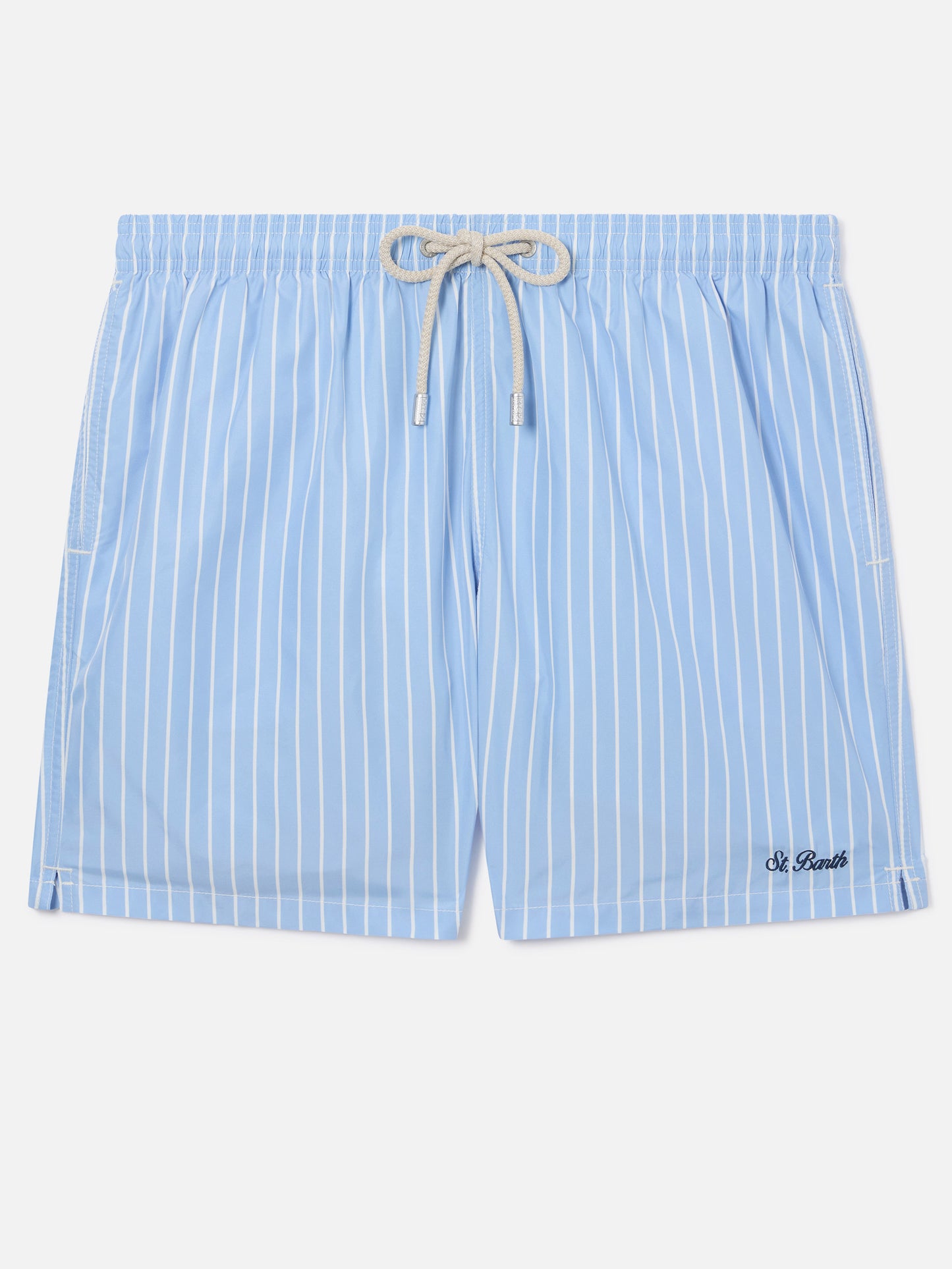 Short de bain Lighting à rayures bleu clair avec broderie St. Barth 