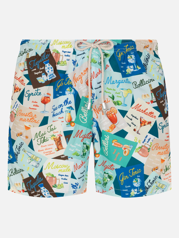 Lightweight fabric swim-shorts Lighting with cocktail print