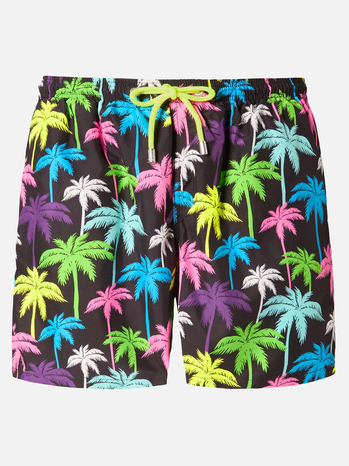 Lightweight fabric swim shorts Lighting with palm print