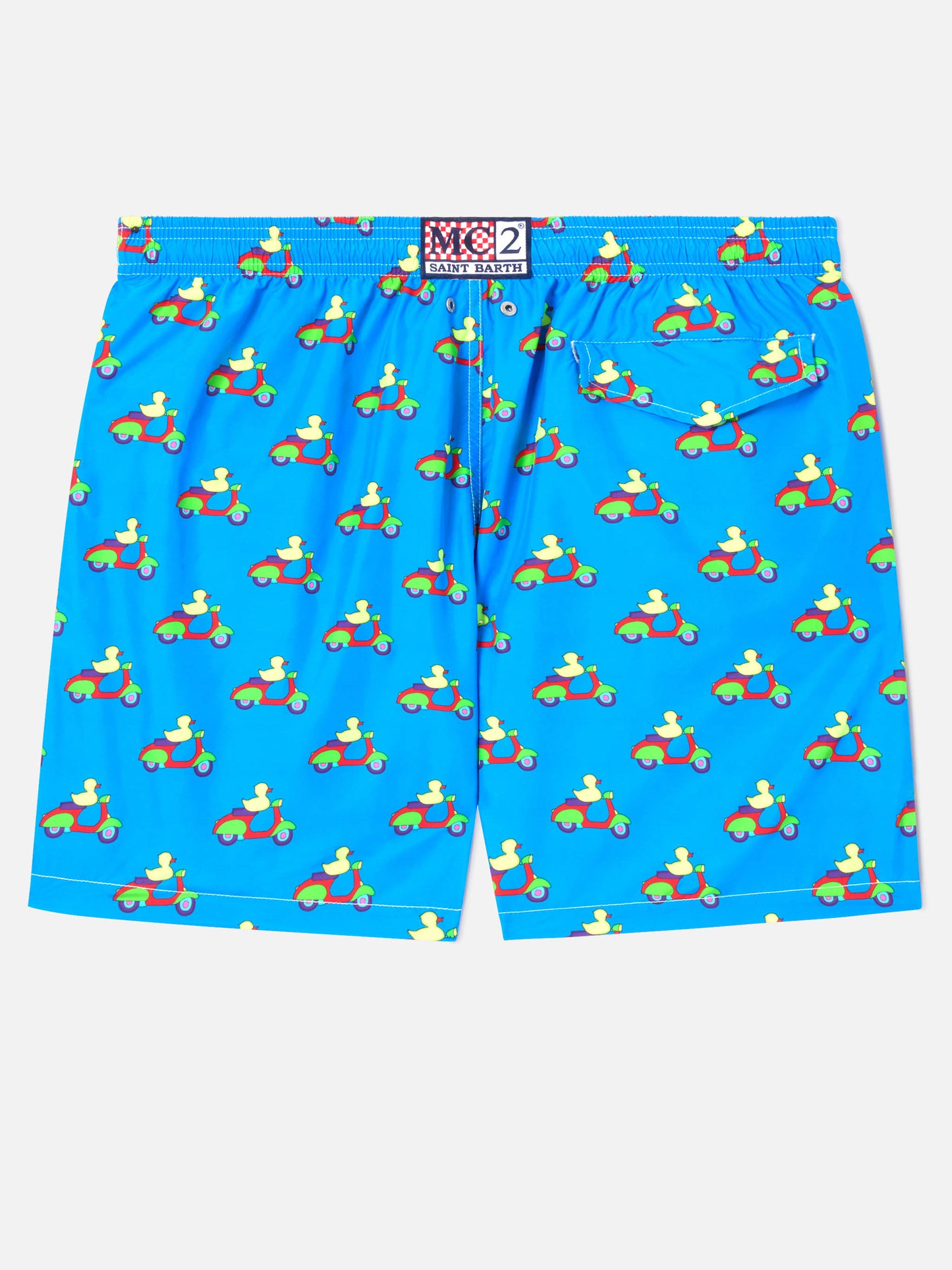 Short de bain bleu avec imprimé canards sur scooters | Special Edition 