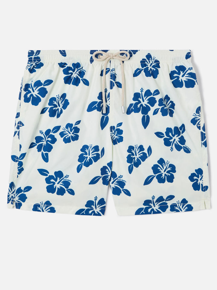 Costume mare Lighting bianco con stampa hibiscus all-over