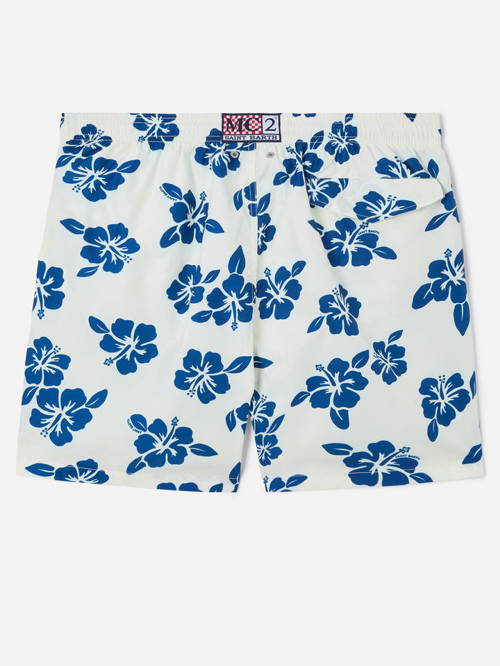 Costume mare Lighting bianco con stampa hibiscus all-over