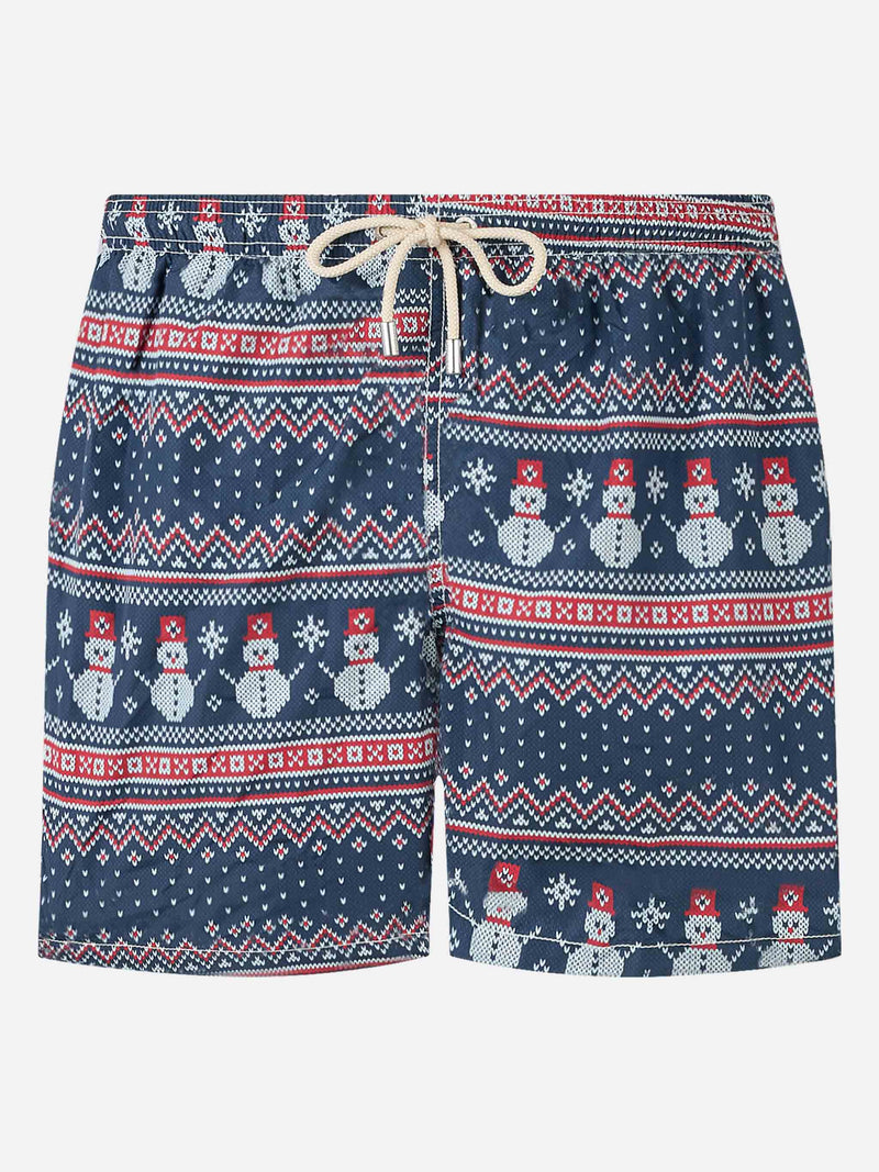 Light fabric man swim shorts snowman print