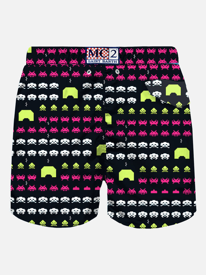 Herren-Badeshorts aus leichtem Stoff mit Weltraum-Print