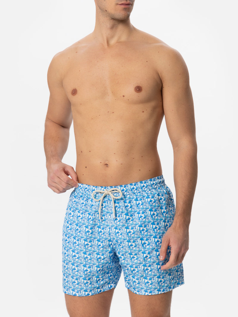 Man light fabric swim shorts with mushrooms print