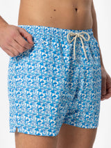 Man light fabric swim shorts with mushrooms print