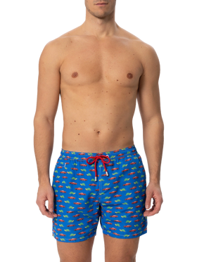 Herren-Badeshorts aus leichtem Stoff mit Schildkröten- und Autoaufdruck