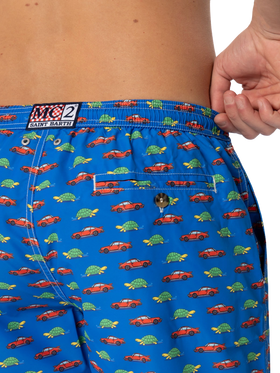 Herren-Badeshorts aus leichtem Stoff mit Schildkröten- und Autoaufdruck