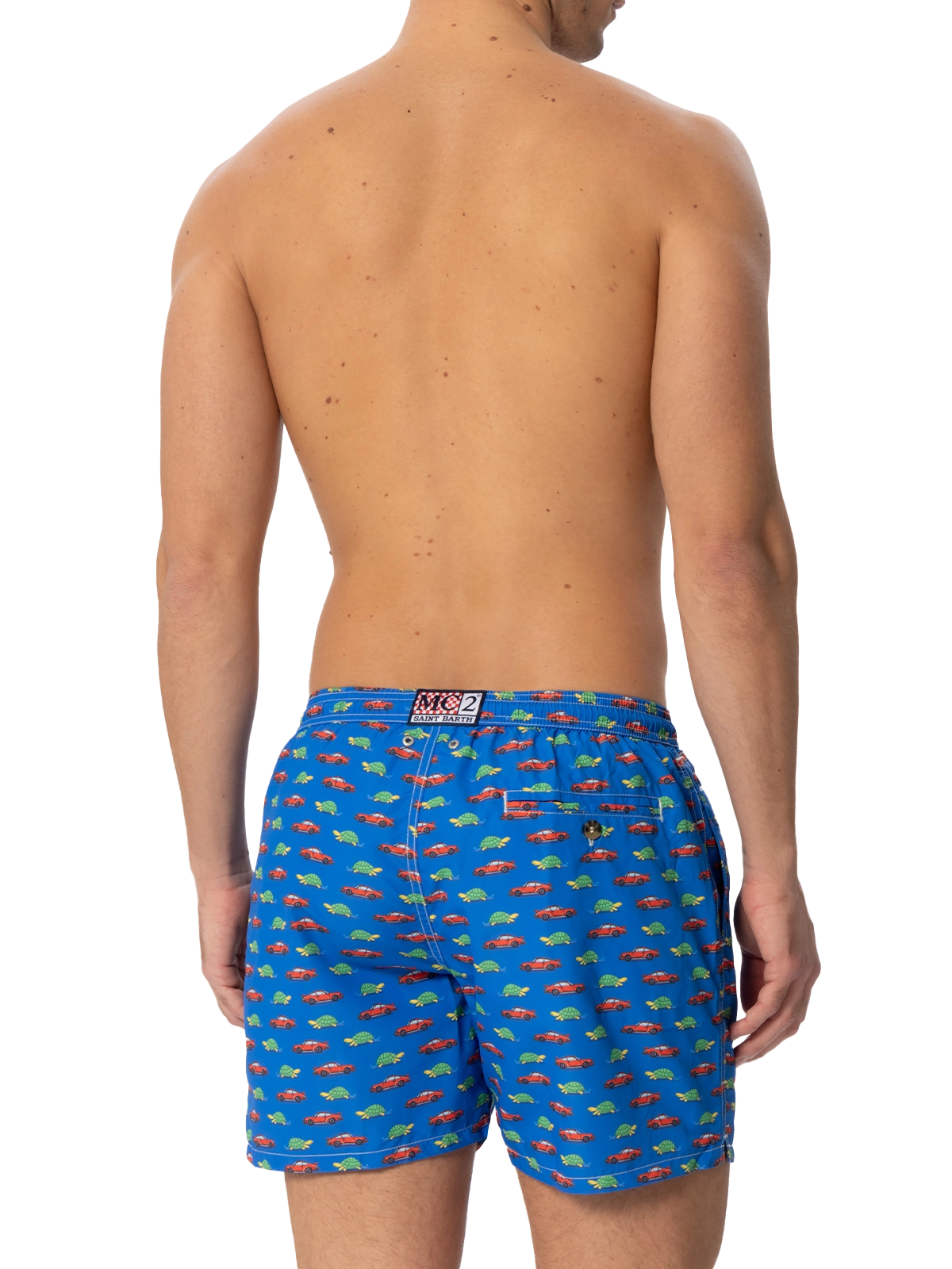 Herren-Badeshorts aus leichtem Stoff mit Schildkröten- und Autoaufdruck