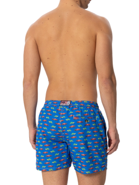 Herren-Badeshorts aus leichtem Stoff mit Schildkröten- und Autoaufdruck