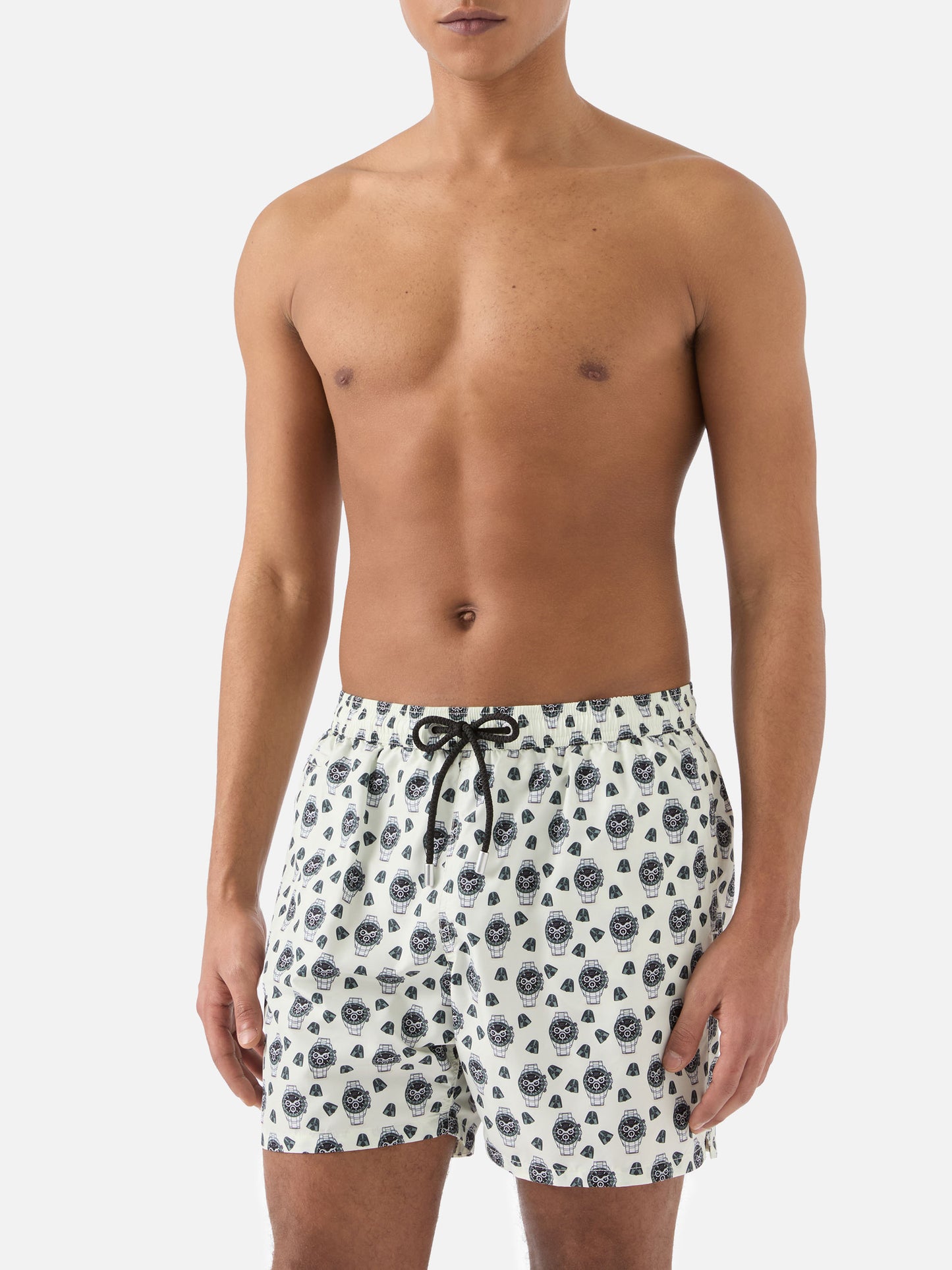 White Lighting Micro swim shorts with watch in the night print