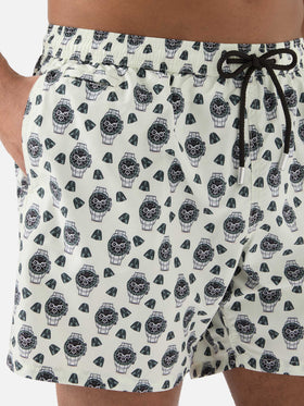 White Lighting Micro swim shorts with watch in the night print