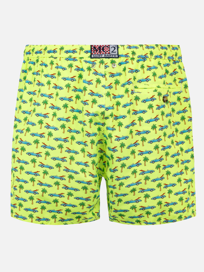 Man light fabric swim shorts with surfcar print