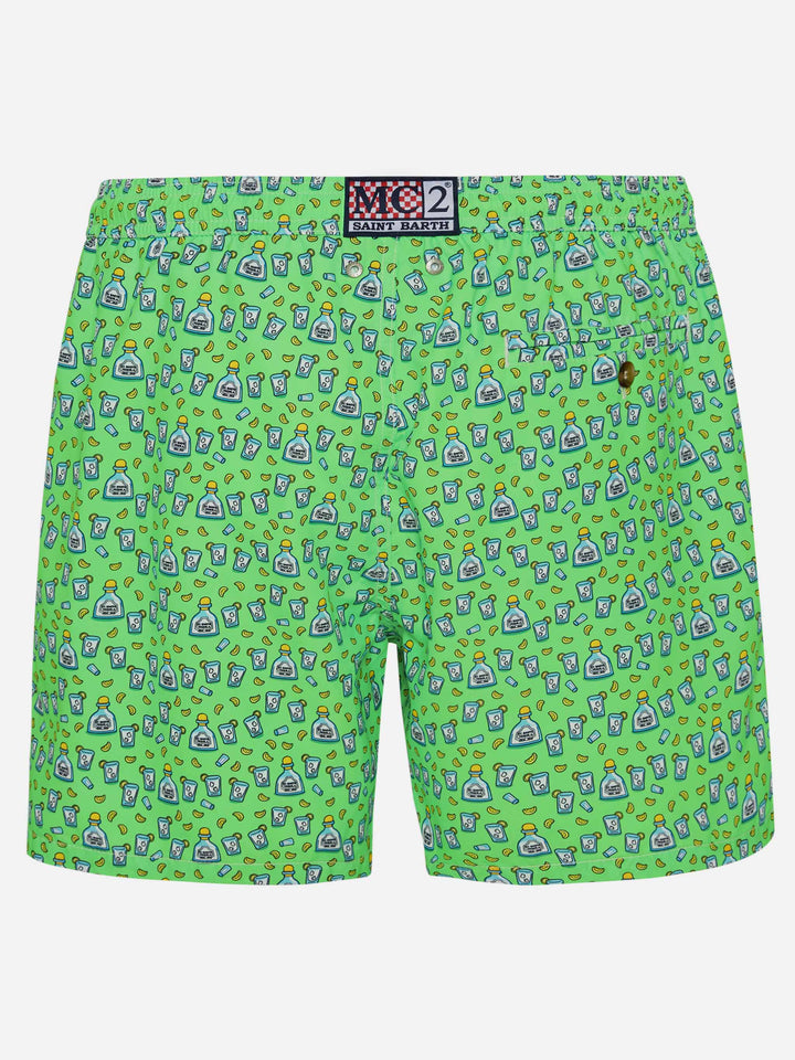 Man light fabric swim shorts with tequila print