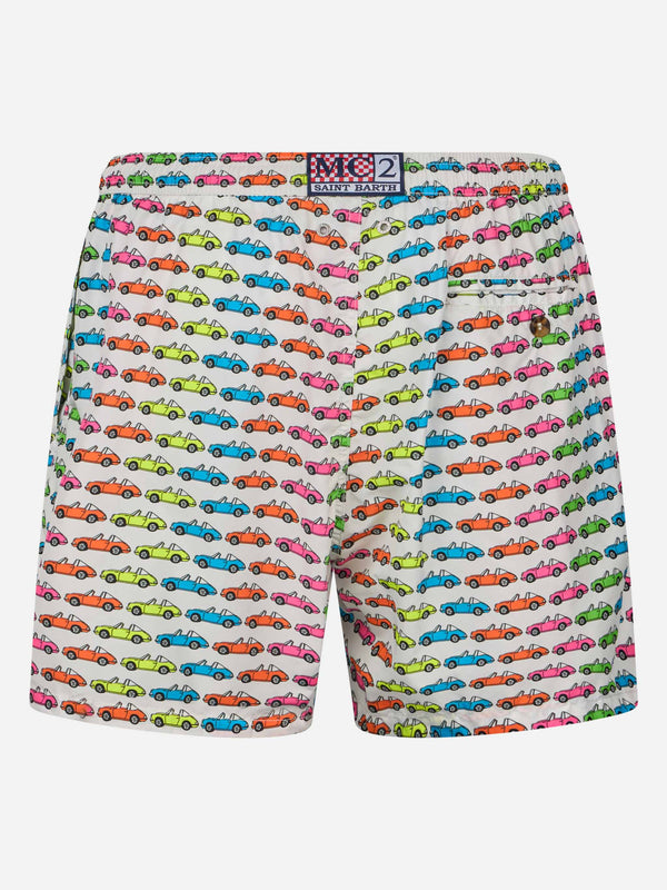 Man lightweight fabric swim-shorts Lighting Micro Fantasy with car print