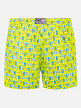 Man light fabric swim shorts with gin and gym print