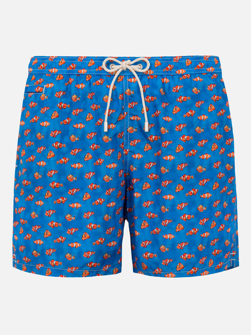 Man light fabric swim shorts with clownfish print