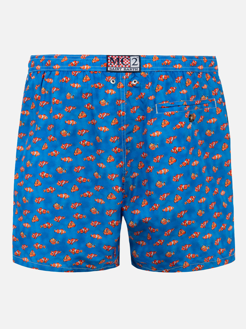 Man light fabric swim shorts with clownfish print