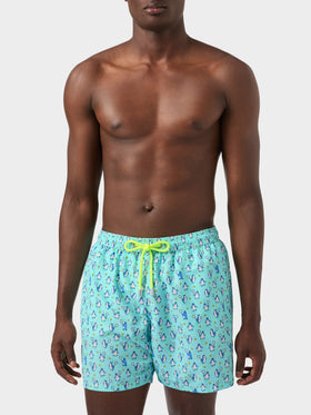 Badeshorts für Herren aus leichtem Stoff Lighting Micro Fantasy mit Pinguin-Print