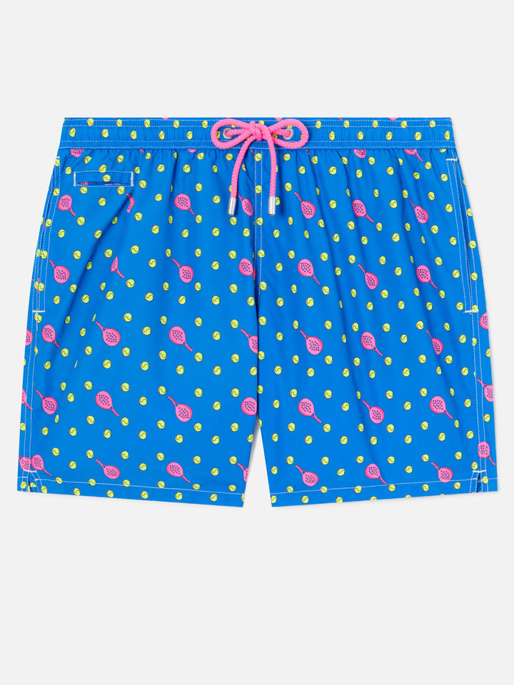 Lighting Micro Fantasy swim shorts in technical fabric with padel pattern in blue and multicolor