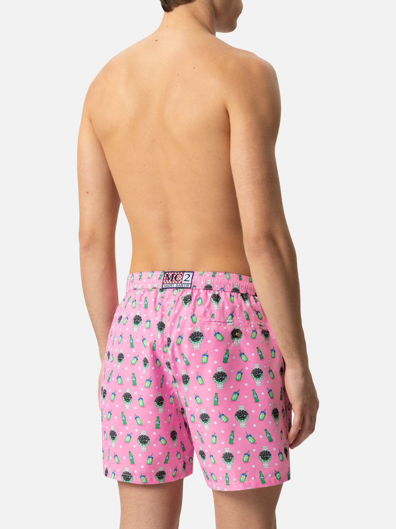 Badeshorts aus leichtem Stoff „Lighting“ mit Uhren-Print