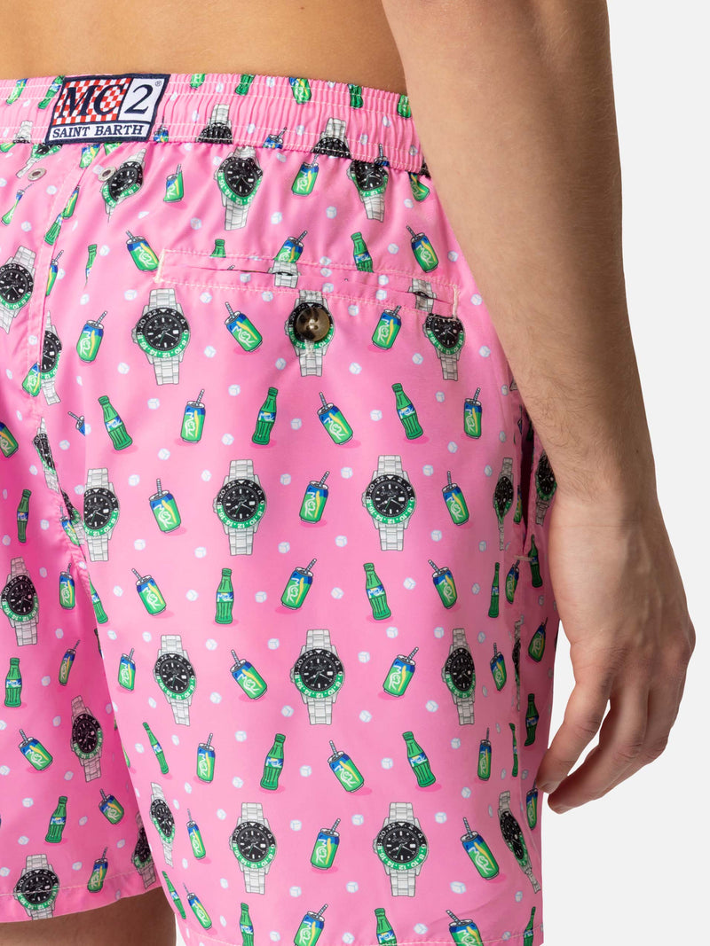 Badeshorts aus leichtem Stoff „Lighting“ mit Uhren-Print