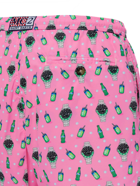 Lightweight fabric swim shorts Lighting with watch print