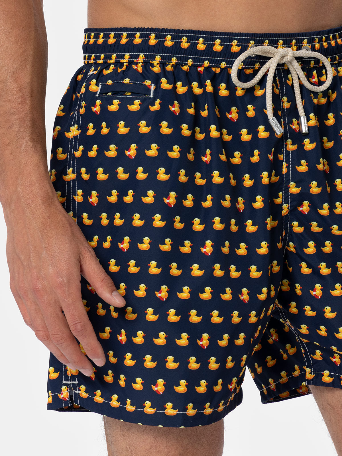 Man Lighting Mid-Length Swim Shorts | Quick-Drying, Rubber Duckies
