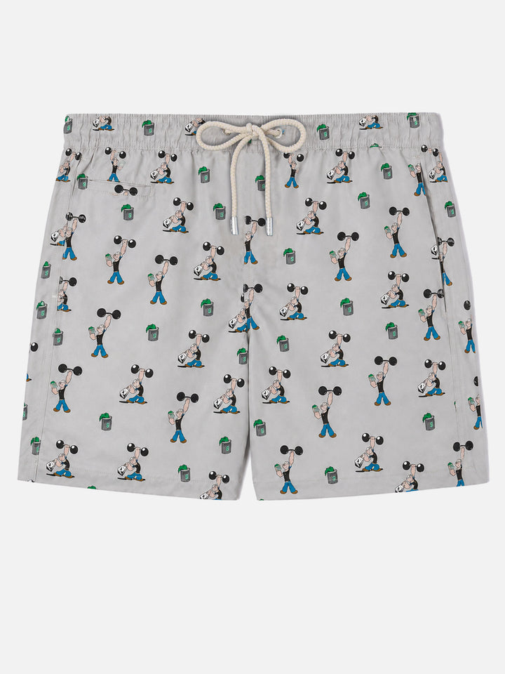 Hellgraue Lighting Micro-Badeshorts mit Popeye Allover-Print | POPEYE SPECIAL EDITION 
