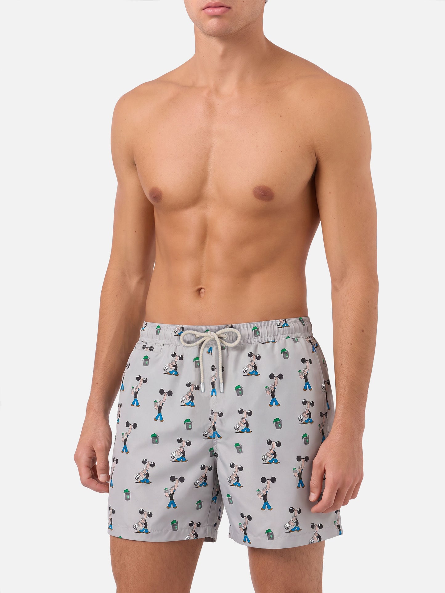 Hellgraue Lighting Micro-Badeshorts mit Popeye Allover-Print | POPEYE SPECIAL EDITION 