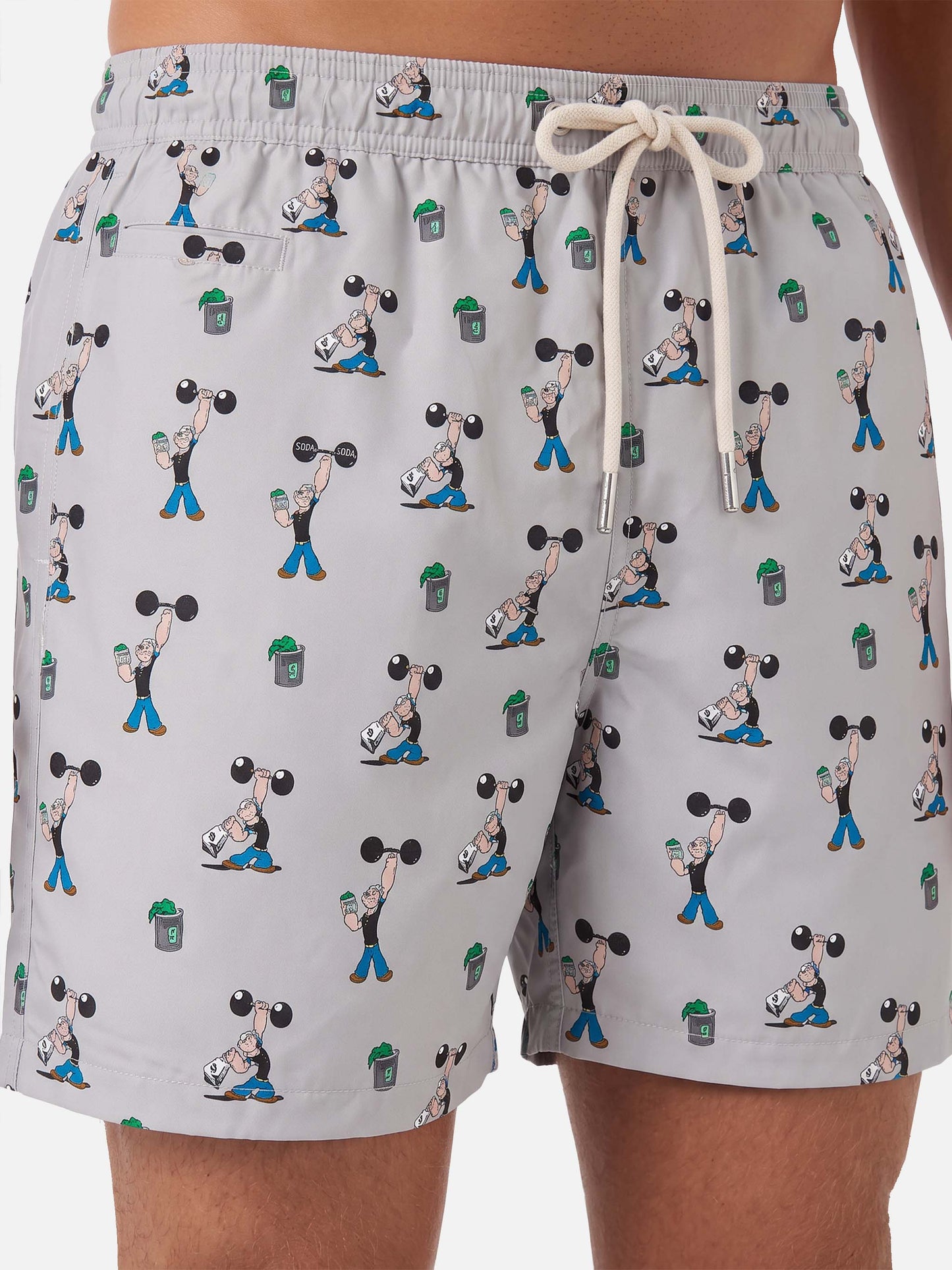 Hellgraue Lighting Micro-Badeshorts mit Popeye Allover-Print | POPEYE SPECIAL EDITION 