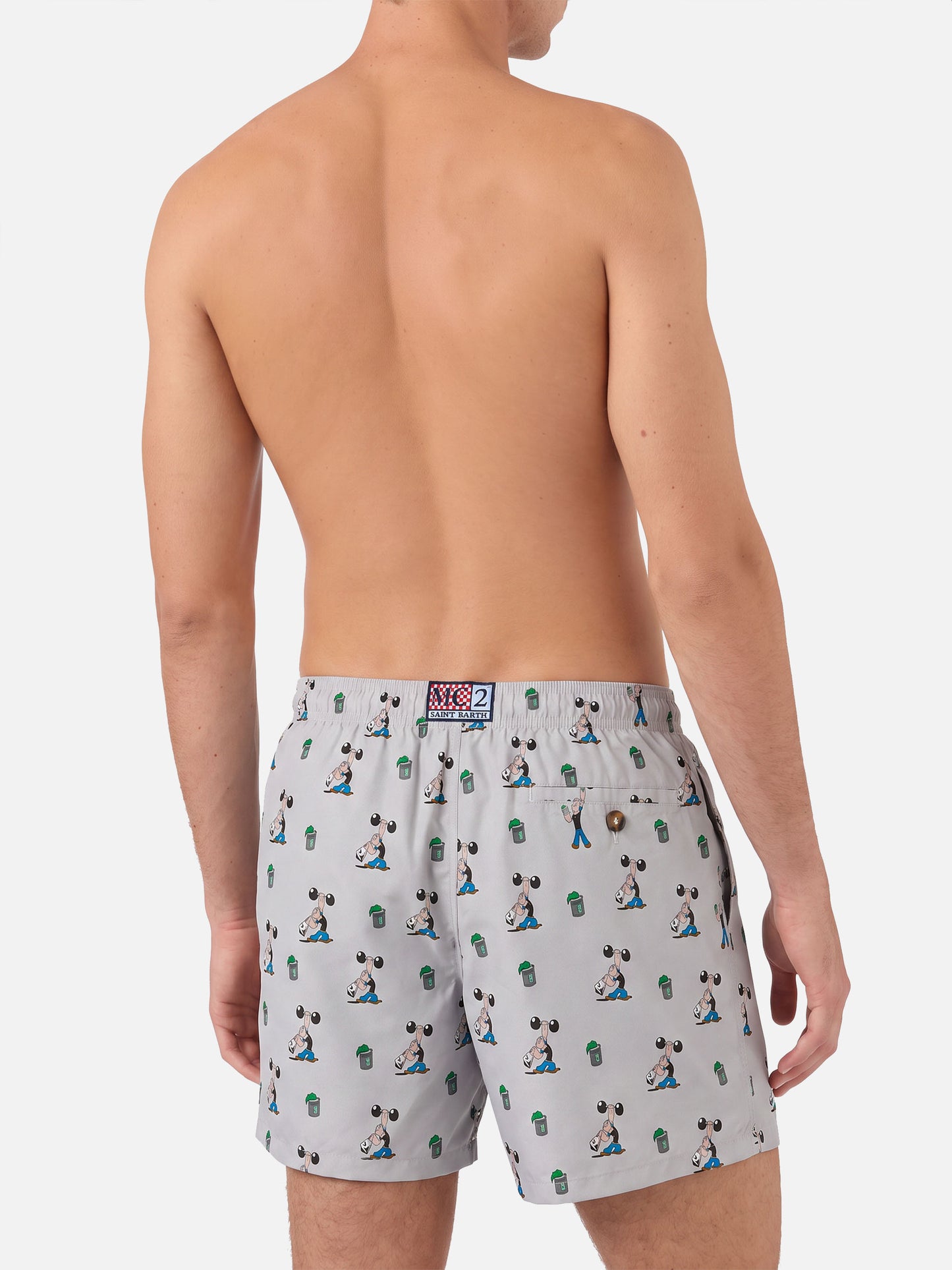 Hellgraue Lighting Micro-Badeshorts mit Popeye Allover-Print | POPEYE SPECIAL EDITION 