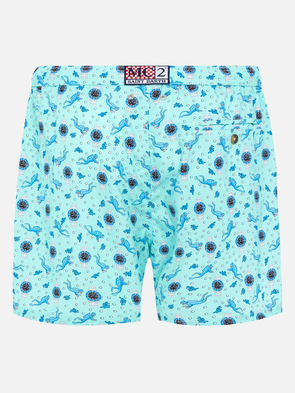 Lightweight fabric swim shorts Lighting with watch print