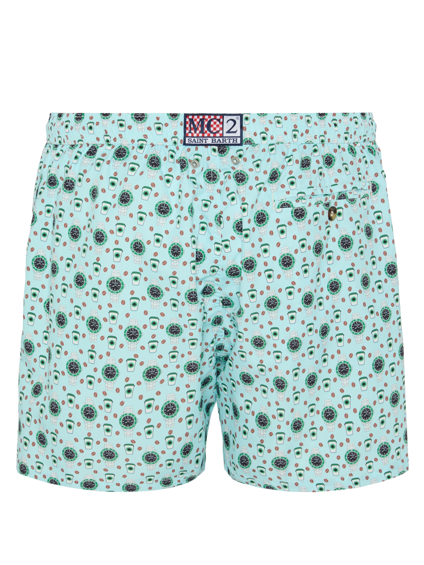 Lightweight fabric swim shorts Lighting with watch print