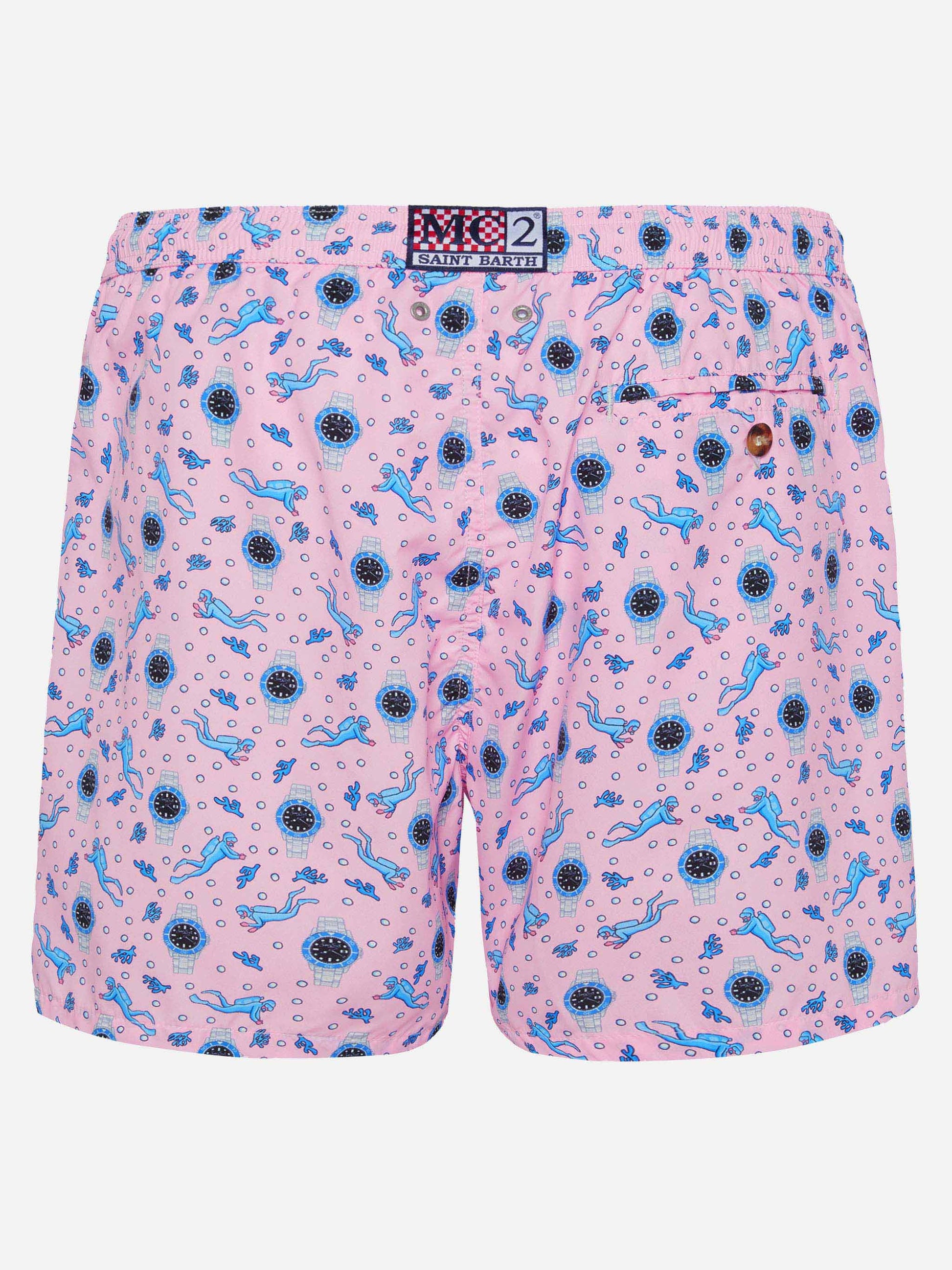 Lightweight fabric swim shorts Lighting with watch print - MC2 Saint Barth