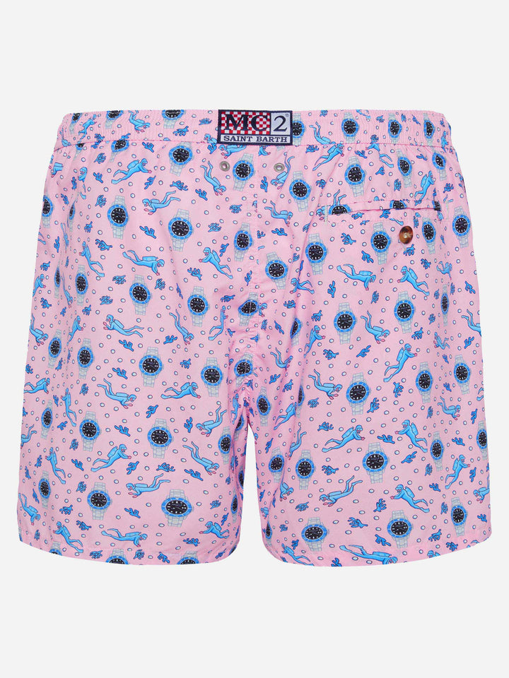 Lightweight fabric swim shorts Lighting with watch print - MC2 Saint Barth