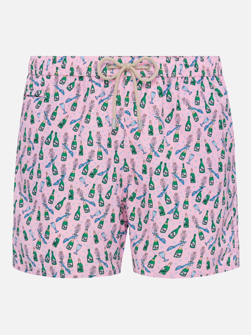 Lightweight fabric swim shorts Lighting with sabrage and bottle print