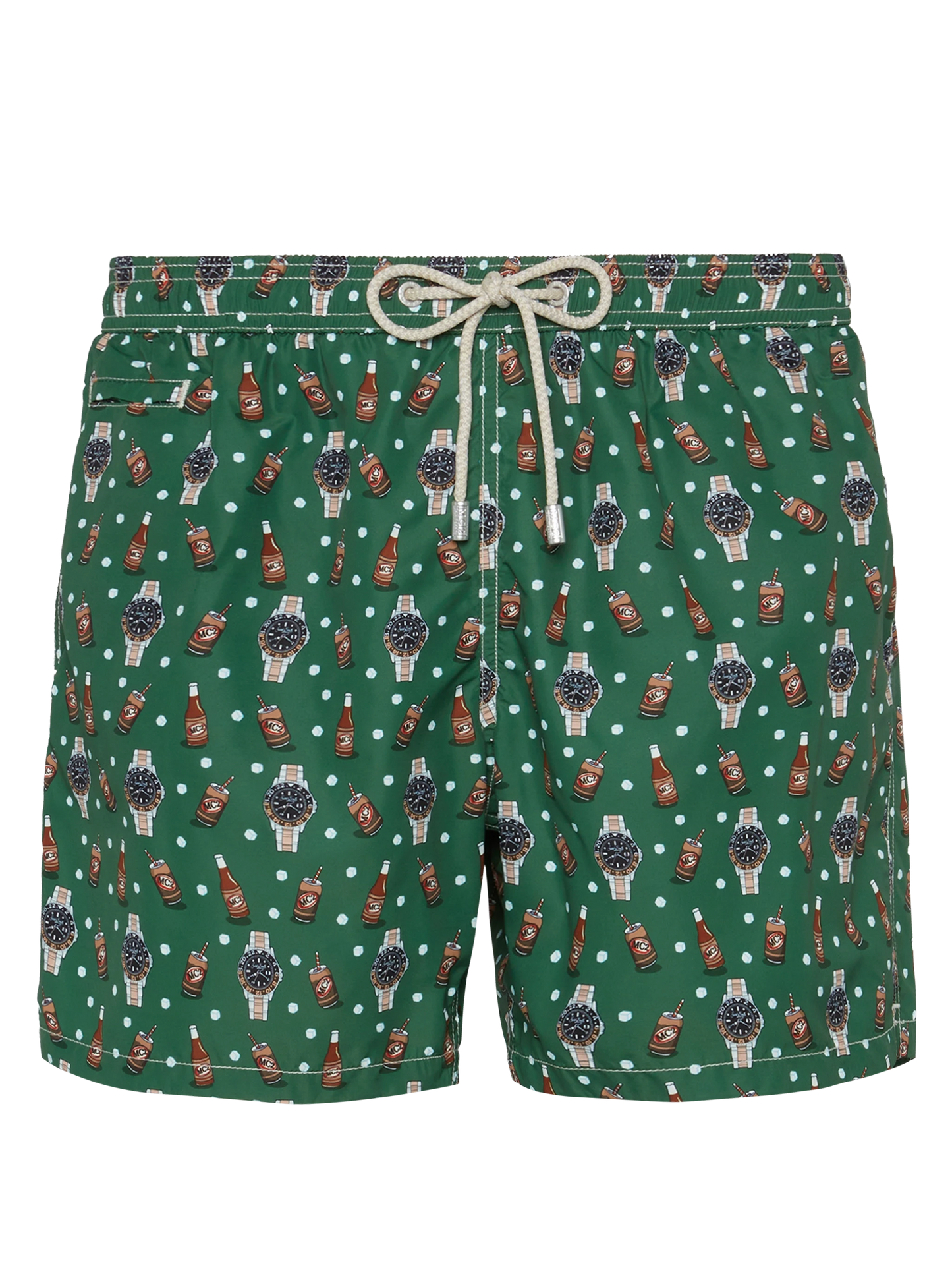 Badeshorts aus leichtem Stoff „Lighting“ mit Uhren- und Bier-Print