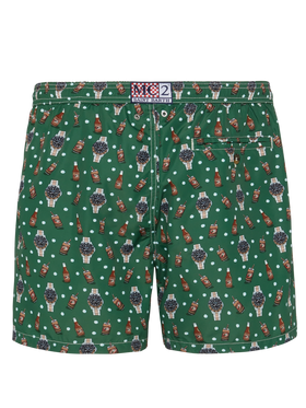 Badeshorts aus leichtem Stoff „Lighting“ mit Uhren- und Bier-Print
