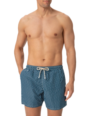 Lightweight fabric swim shorts Lighting with micro fish print