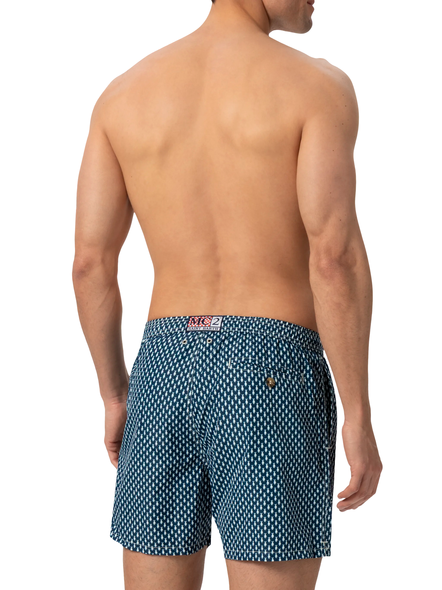 Lightweight fabric swim shorts Lighting with micro fish print