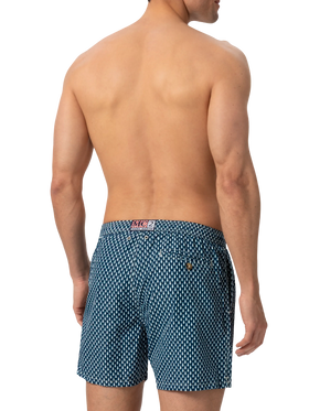 Lightweight fabric swim shorts Lighting with micro fish print