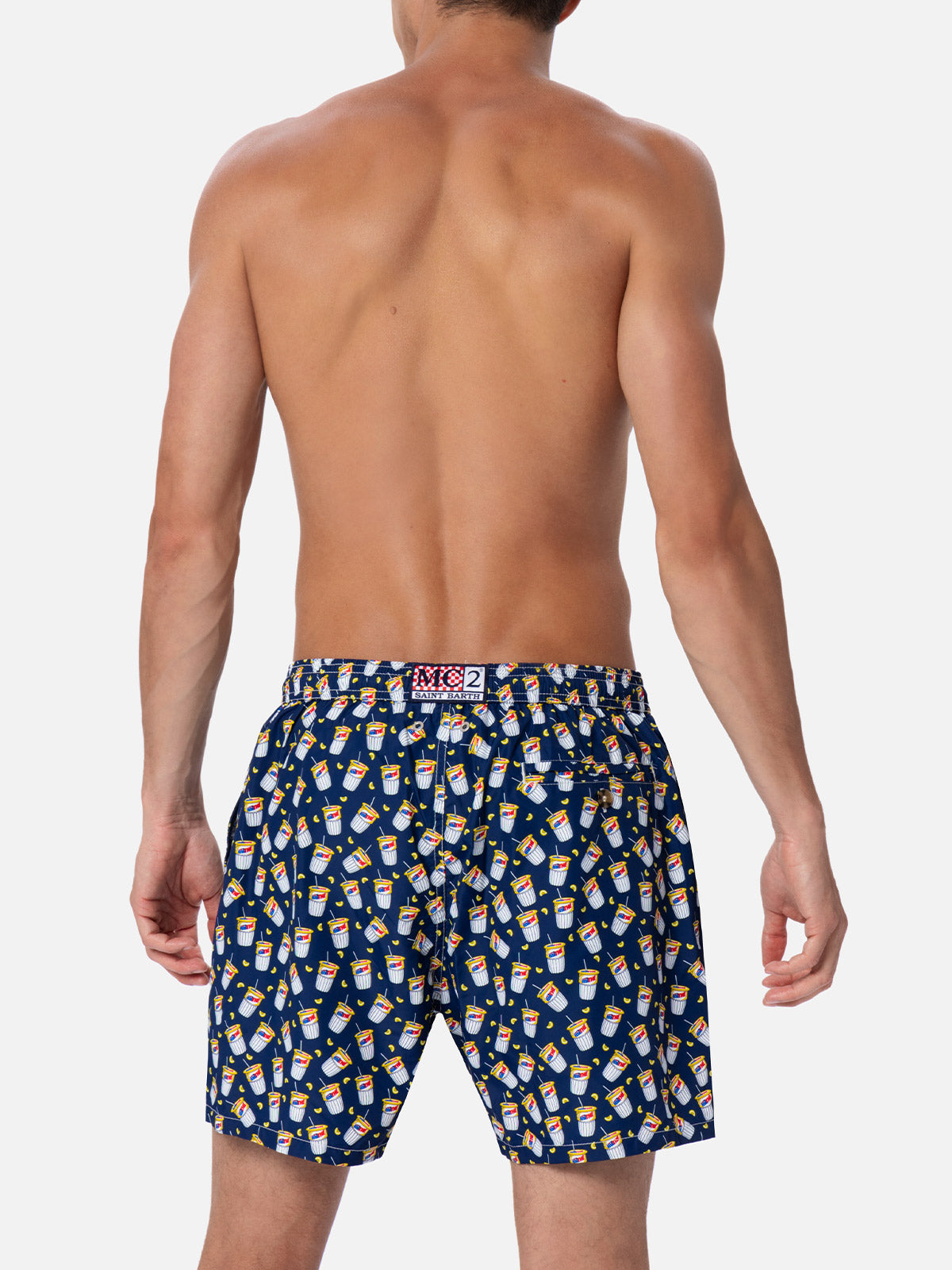 Navy blue Lighting Micro swim shorts with Estathè print | ESTATHE' SPECIAL EDITION