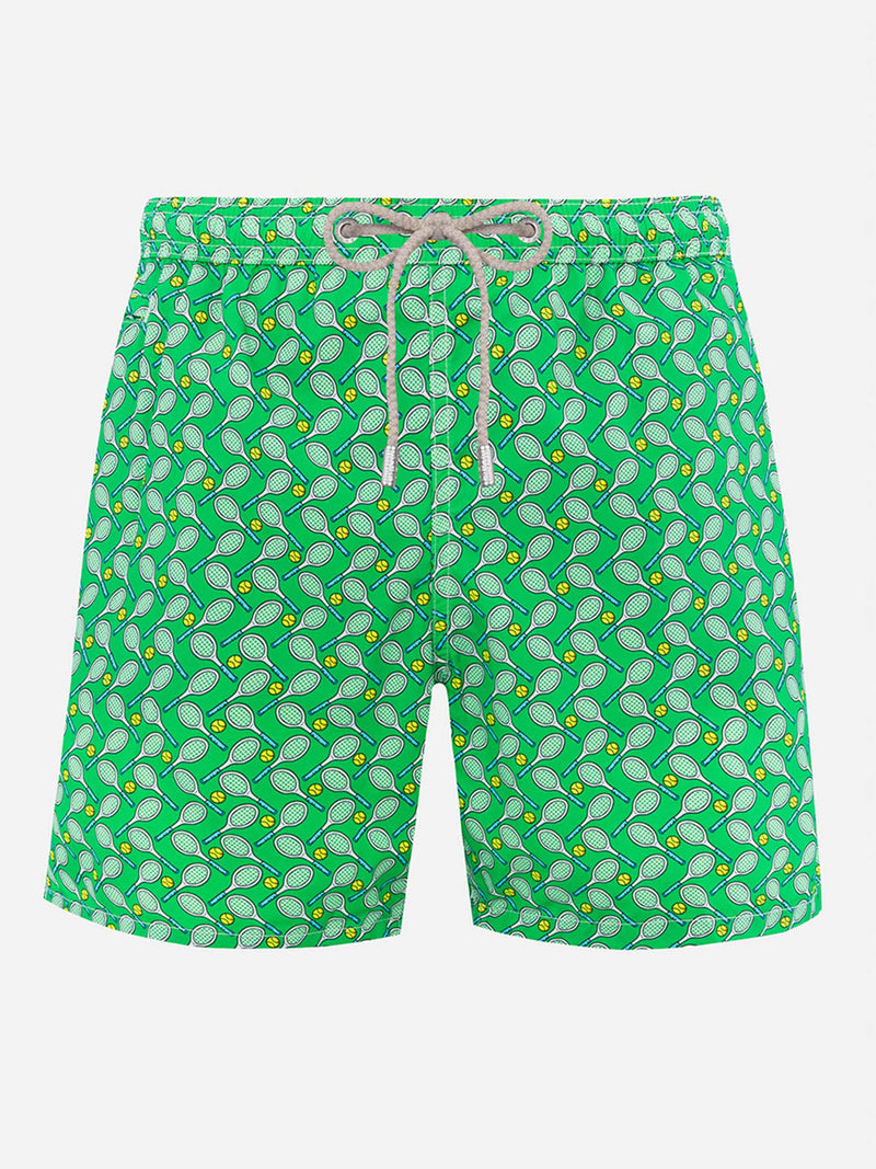 Man lightweight fabric swim-shorts Lighting Micro Fantasy with tennis print