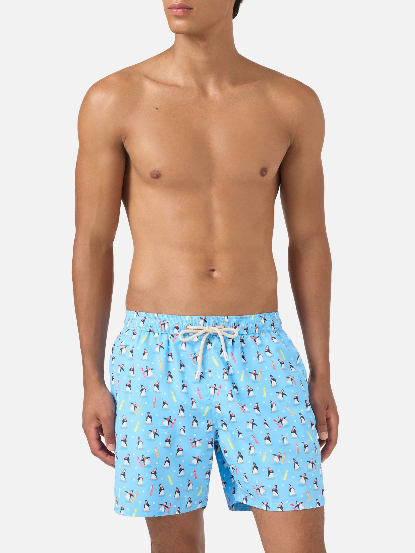 Light blue Lighting Micro swim shorts with polar penguin print | POLARETTI SPECIAL EDITION