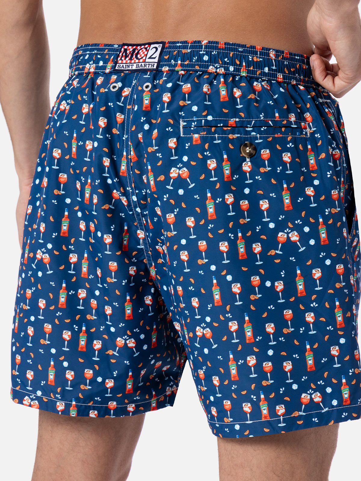 Lightweight fabric swim shorts Lighting with Aperol spritz print